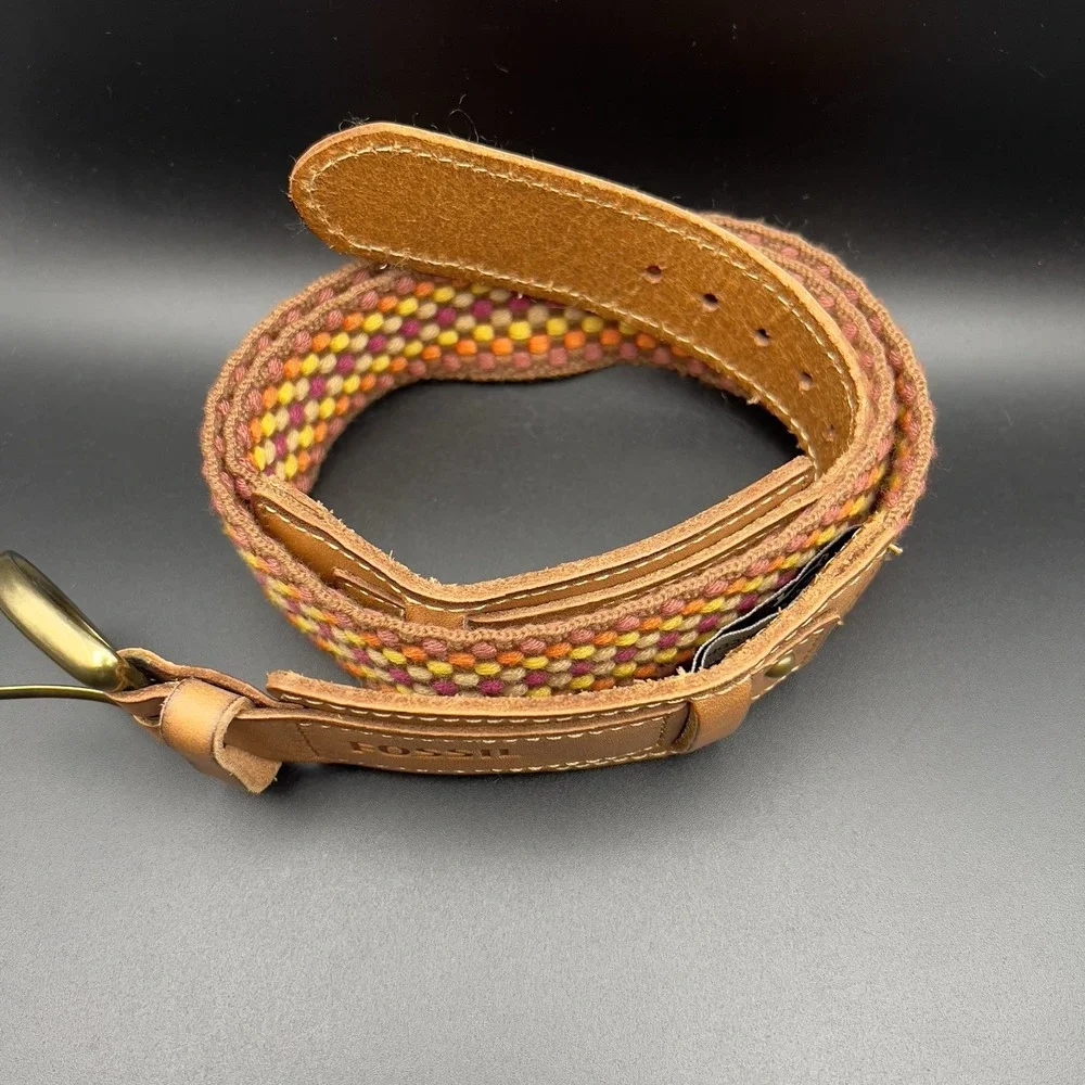 FOSSIL Multicolor Weave Braid Tapestry w Leather Belt Womens BOHO ~ Size S 37.5